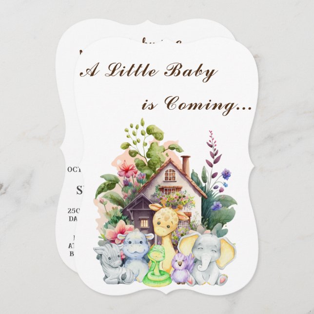 Convite para Chá de fraldas de Animais Cujos | Cas (Frente/Verso)