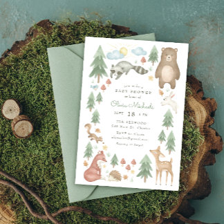 Convite para Chá de fraldas de Animais da Floresta