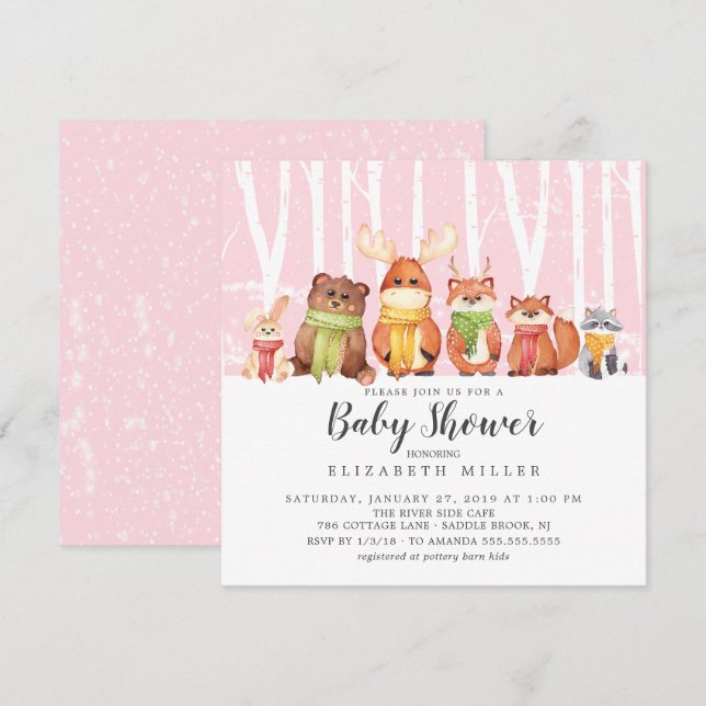 Convite para Chá de fraldas de Animais da Floresta (Frente/Verso)