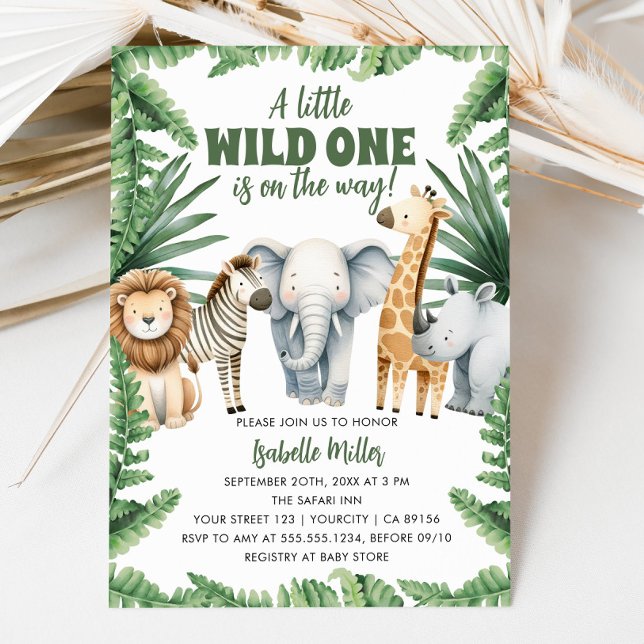 Convite para Chá de fraldas de Animais Safari Selv (Wild One Safari Animals Boy Baby Shower Invitation)