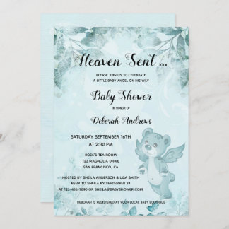 Convite para Chá de fraldas de Anjo do Urso Enviad