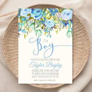 Convite para Chá de fraldas de Aquarela Boy Blue