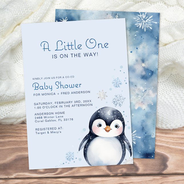 Convite para Chá de fraldas de Aquarela de Pinguim (Adorable Penguin Baby Shower Invite)