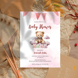 Convite para Chá de fraldas de Aquarela de Urso Be