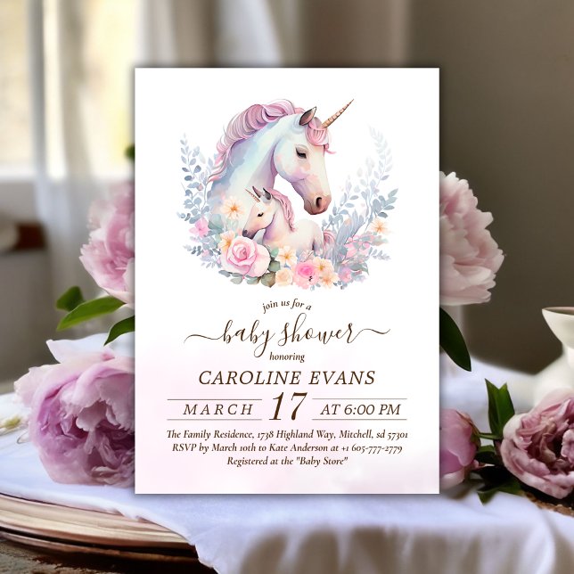 Convite para Chá de fraldas de Aquarela do Unicorn (Spring Unicorn Watercolor Baby Shower Invitation)