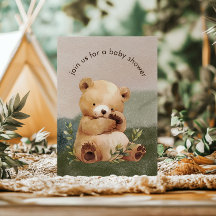 Convite para Chá de fraldas de Aquarela do Urso Be