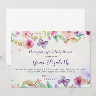 Convite para Chá de fraldas de Aquarela Floral de 