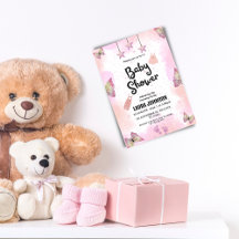 Convite para Chá de fraldas de Aquarela Rosa abstr