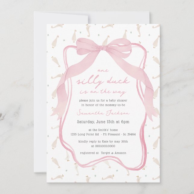 Convite para Chá de fraldas de Arco Azul Duck bobo (Frente)