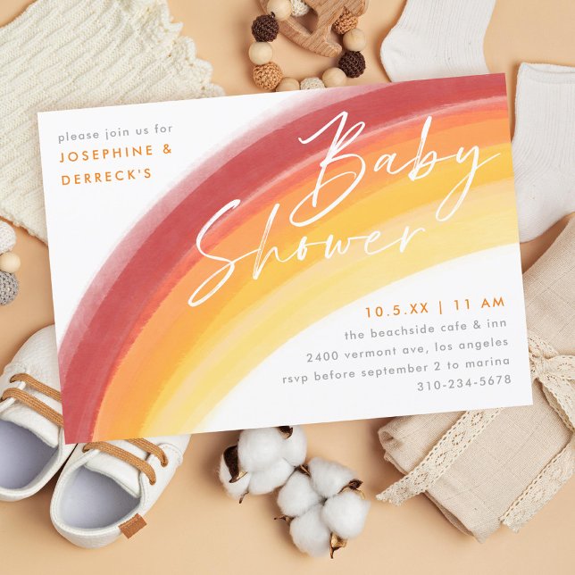 Convite para Chá de fraldas de Arco-Íris Laranja P (Criador carregado)