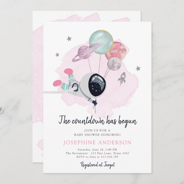 Convite para Chá de fraldas de Astronauta do Espaç (Frente/Verso)