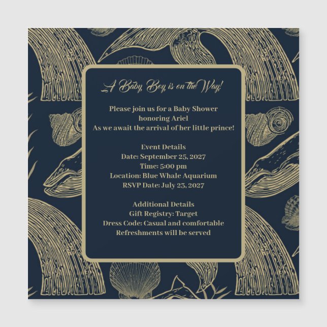 Convite para Chá de fraldas de Azul de Baleia Náut (Frente)