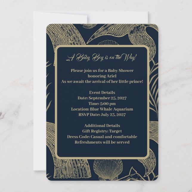 Convite para Chá de fraldas de Azul de Baleia Náut (Frente)