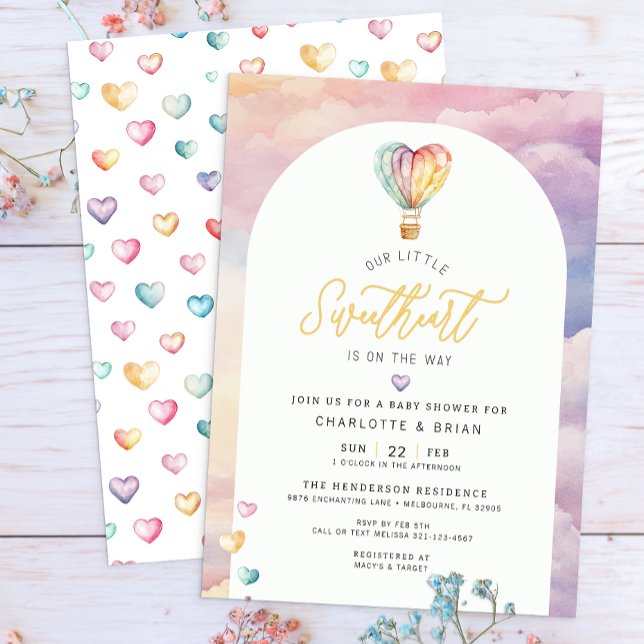 Convite para Chá de fraldas de Balão de Ar Quente  (Sweetheart Baby Shower Invite)