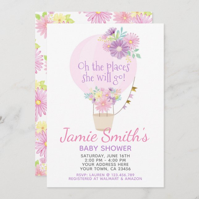 Convite para Chá de fraldas de balão de ar quente (Frente/Verso)