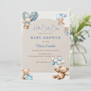 Convite para Chá de fraldas de Balão de Urso de Te