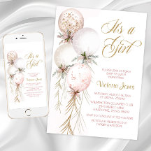 Convite para Chá de fraldas de Balão Rosa Esmagado