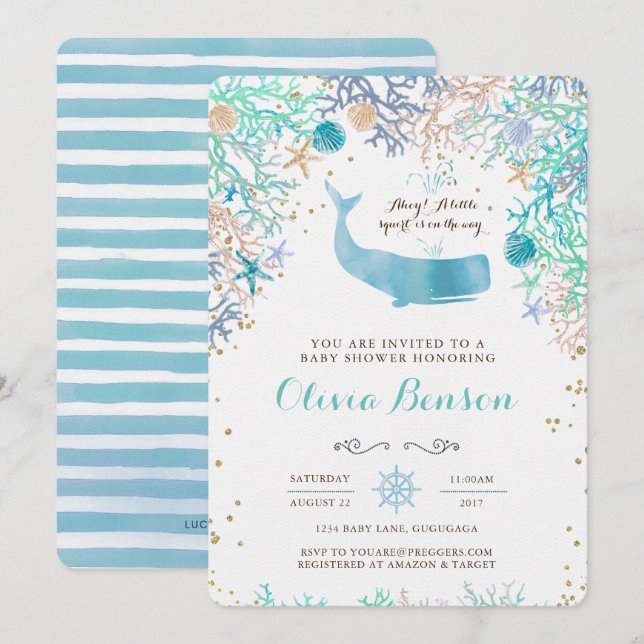 Convite para Chá de fraldas de baleia (Frente/Verso)