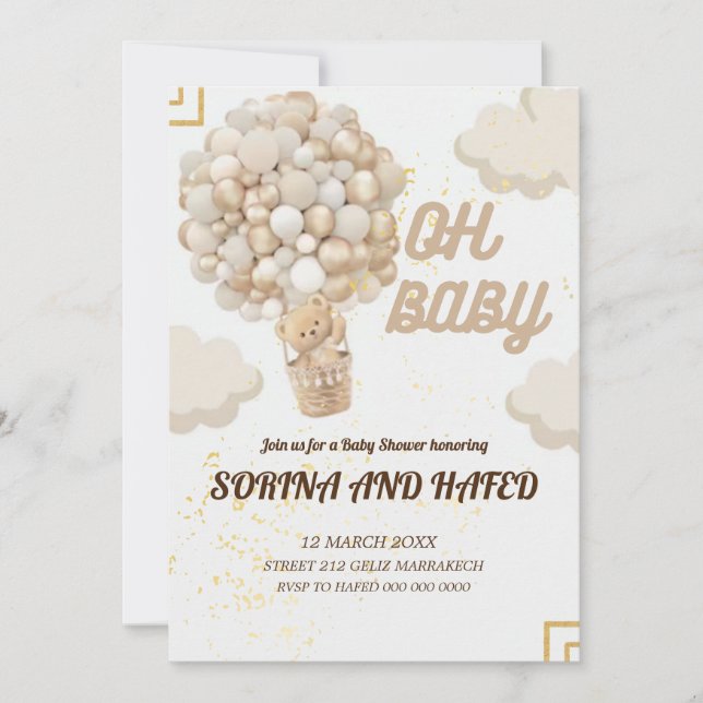 Convite Para Chá de fraldas De Balões De Urso Edit (Frente)