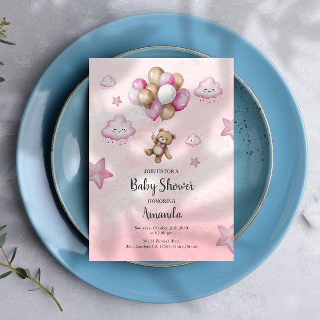 Convite para Chá de fraldas de Bebê-Bebê Rosa (Criador carregado)