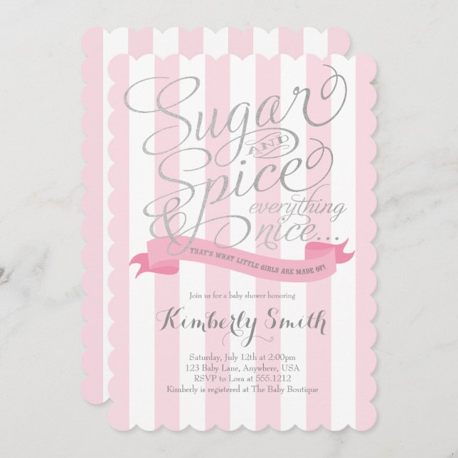 Convite para Chá de fraldas de Bebê de Açúcar e Es (Frente/Verso)