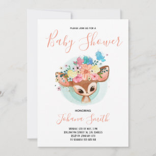 Convite para Chá de fraldas de Bebê Fawn Cute