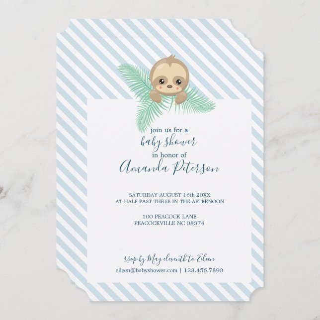 Convite para Chá de fraldas de Bebê Feliz Azul (Frente/Verso)