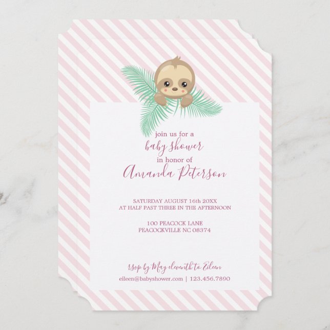 Convite para Chá de fraldas de Bebê Feliz Rosa (Frente/Verso)