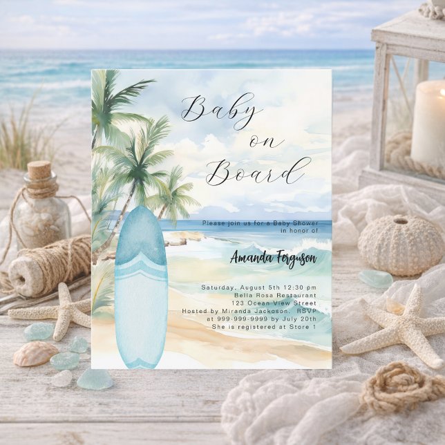 Convite para Chá de fraldas de bebê surfboard Cons (Criador carregado)