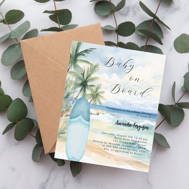 Convite para Chá de fraldas de bebê surfboard Cons (Criador carregado)