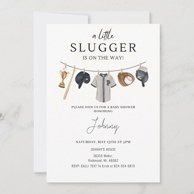 Convite para Chá de fraldas de beisebol (Frente)