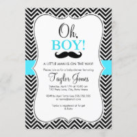 Convite para Chá de fraldas de bigode / Azul