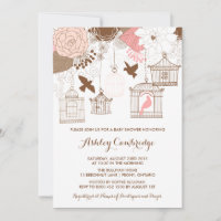 Convite para Chá de fraldas de Birdages Rosa Russo