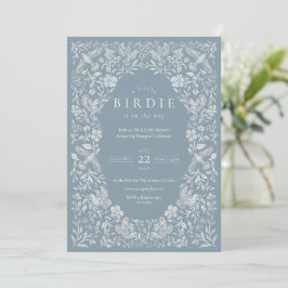 Convite para Chá de fraldas de Birdie Floral Azul
