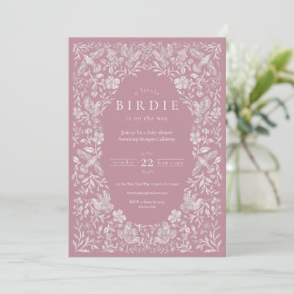 Convite para Chá de fraldas de Birdie Floral Rosa