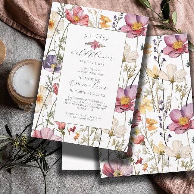 Convite para Chá de fraldas de Boho Little Wildflo (Criador carregado)
