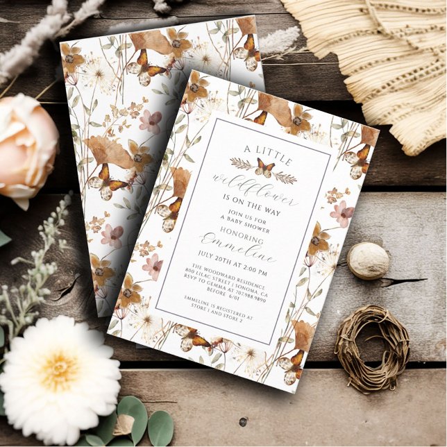 Convite para Chá de fraldas de Boho Little Wildflo (Criador carregado)