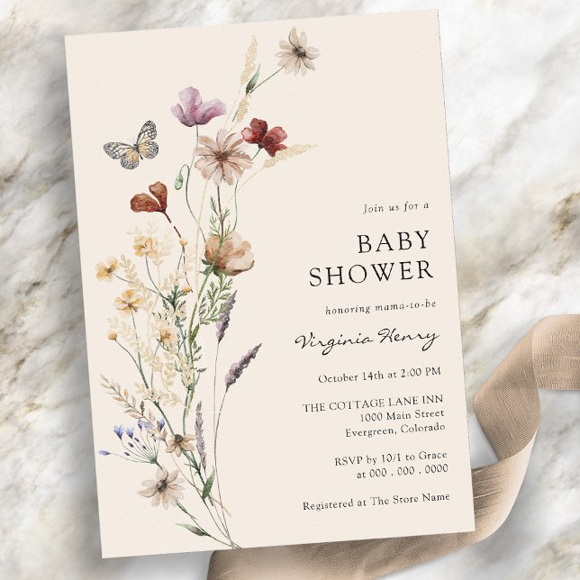 Convite para Chá de fraldas de Boho Wildflower (Boho Wildflower Baby Shower Invitation
)