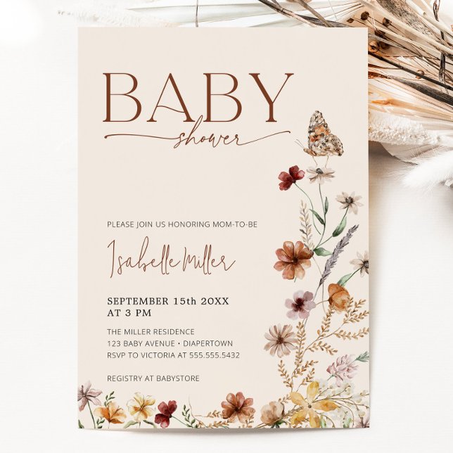 Convite para Chá de fraldas de Boho Wildflower (Boho Wildflower Baby Shower Invitation)