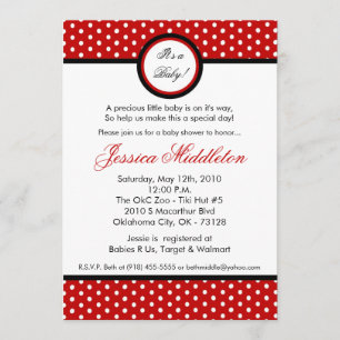 Convite para Chá de fraldas de Bolinhas Vermelha 5