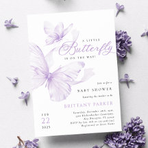 Convite para Chá de fraldas de Borboleta Delicada 