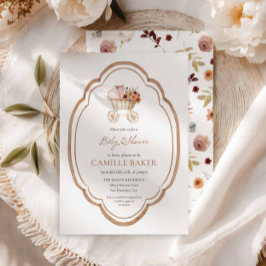 Convite para Chá de fraldas de Borgonha Floral de 