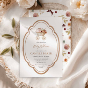 Convite para Chá de fraldas de Borgonha Floral de 