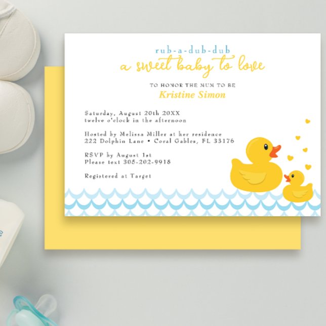 Convite para Chá de fraldas de Borracha Ducky | Ba (rubber ducky a sweet baby to love baby shower invitation )