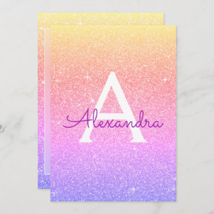 Convite para Chá de fraldas de brilho rosa e roxo