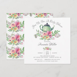 Convite para Chá de fraldas de bule Floral de Wat