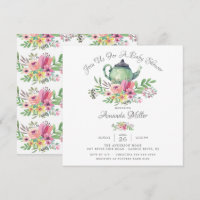 Convite para Chá de fraldas de bule Floral de Wate