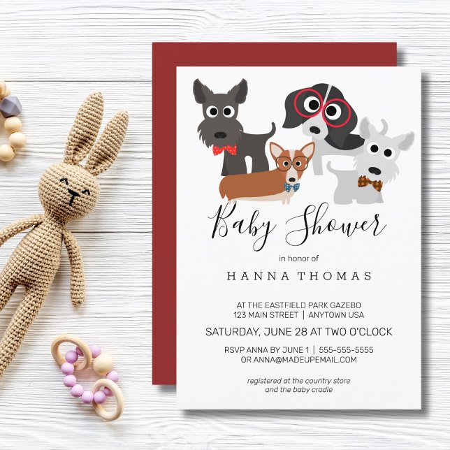 Convite para Chá de fraldas de cães de desenho ani (dog theme baby shower
)