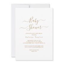 Convite para Chá de fraldas de Caligrafia Dourada 