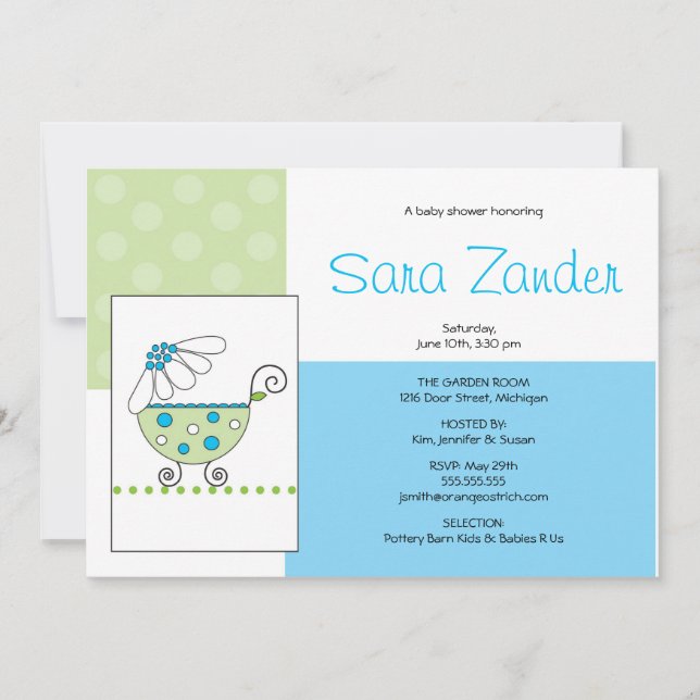 Convite para Chá de fraldas de Carruagem de margar (Frente)